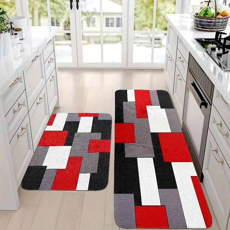 Tapis de cuisine rouge et gris