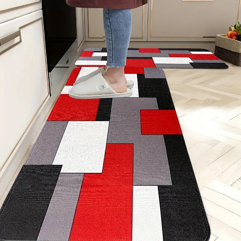 Tapis de cuisine rouge et gris