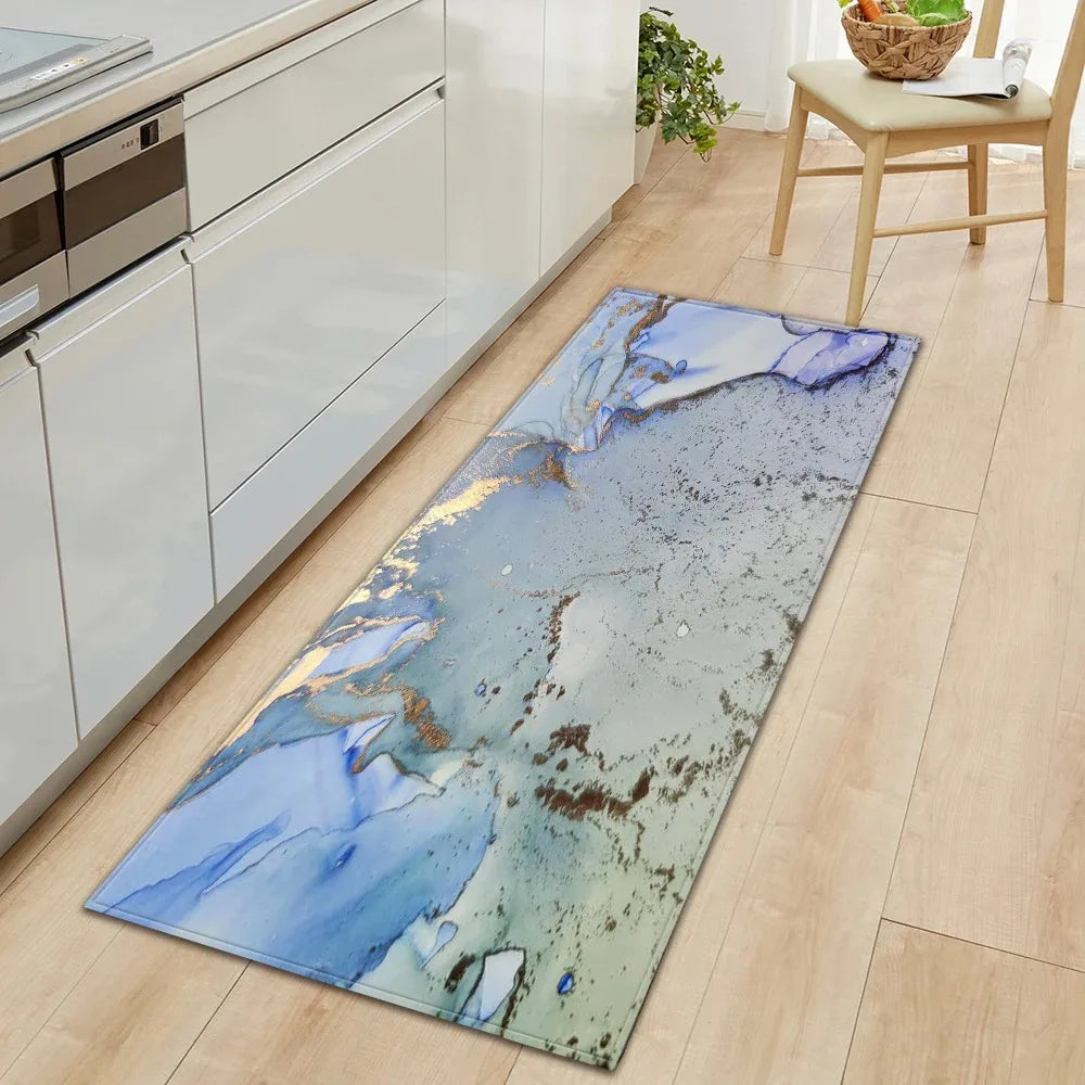 tapis de cuisine bleu canard