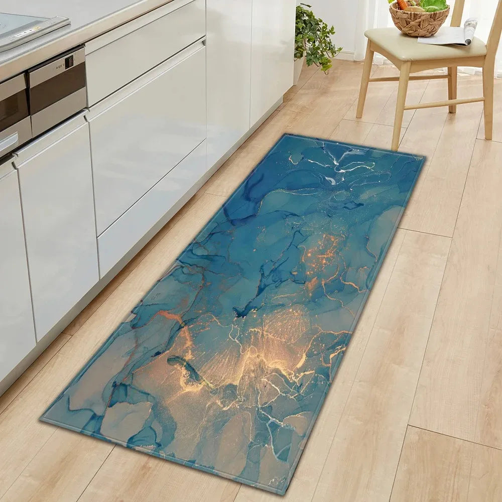 tapis de cuisine bleu canard