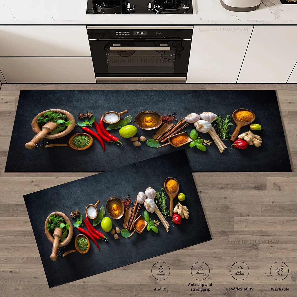 tapis de cuisine basilic