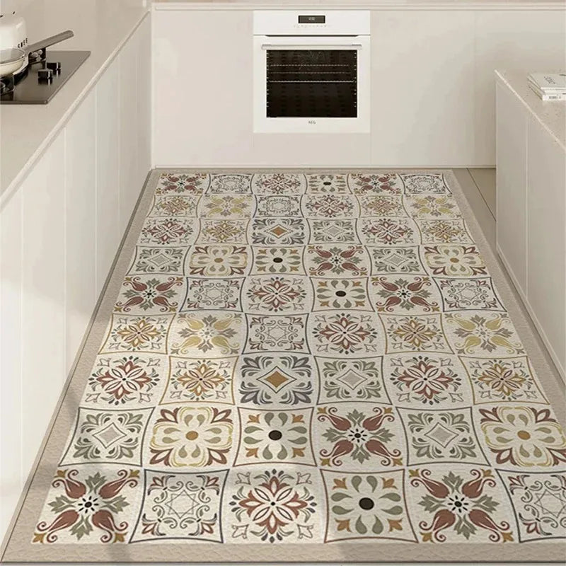 Tapis carreaux de ciment cuisine beige