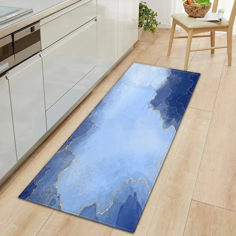 tapis de cuisine bleu canard
