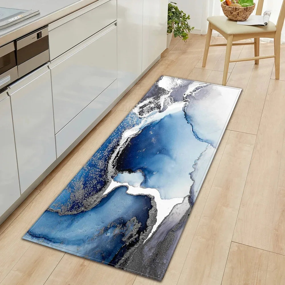 tapis de cuisine bleu canard