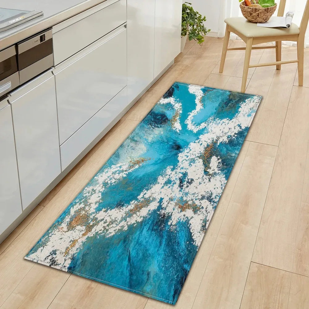 tapis de cuisine bleu canard