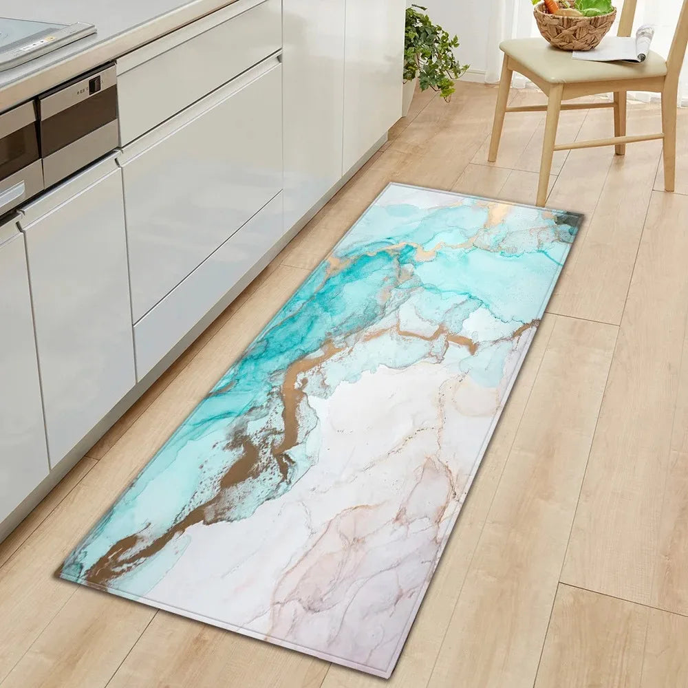 tapis de cuisine bleu canard