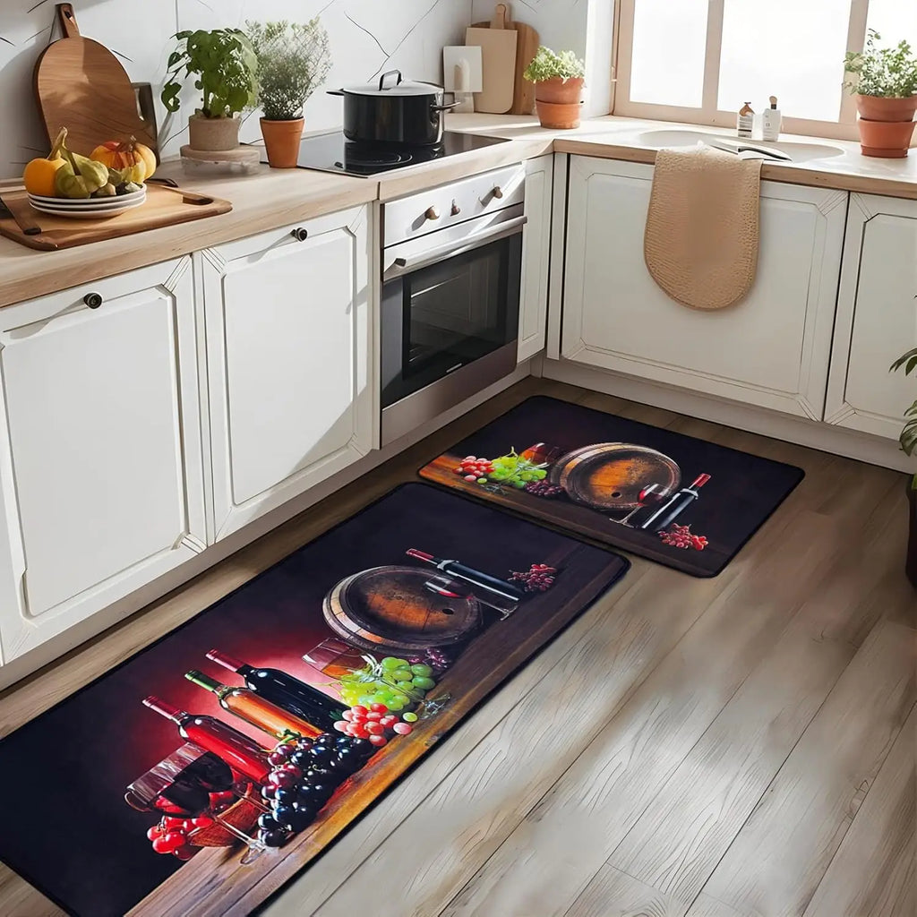 tapis de cuisine avec verre de vin dessin