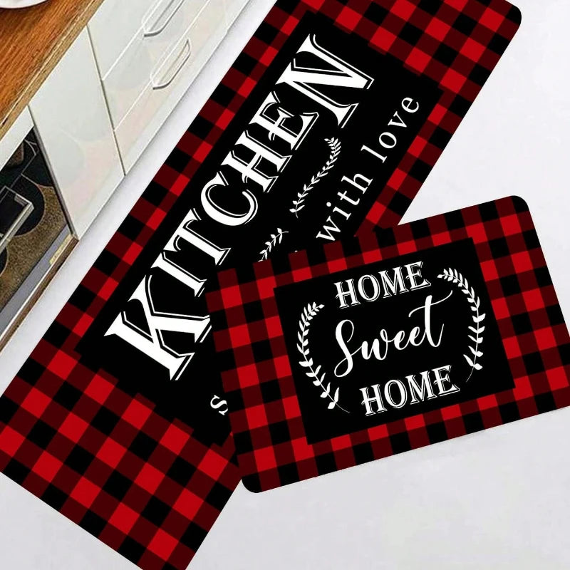 tapis de cuisine devant d' evier rouge