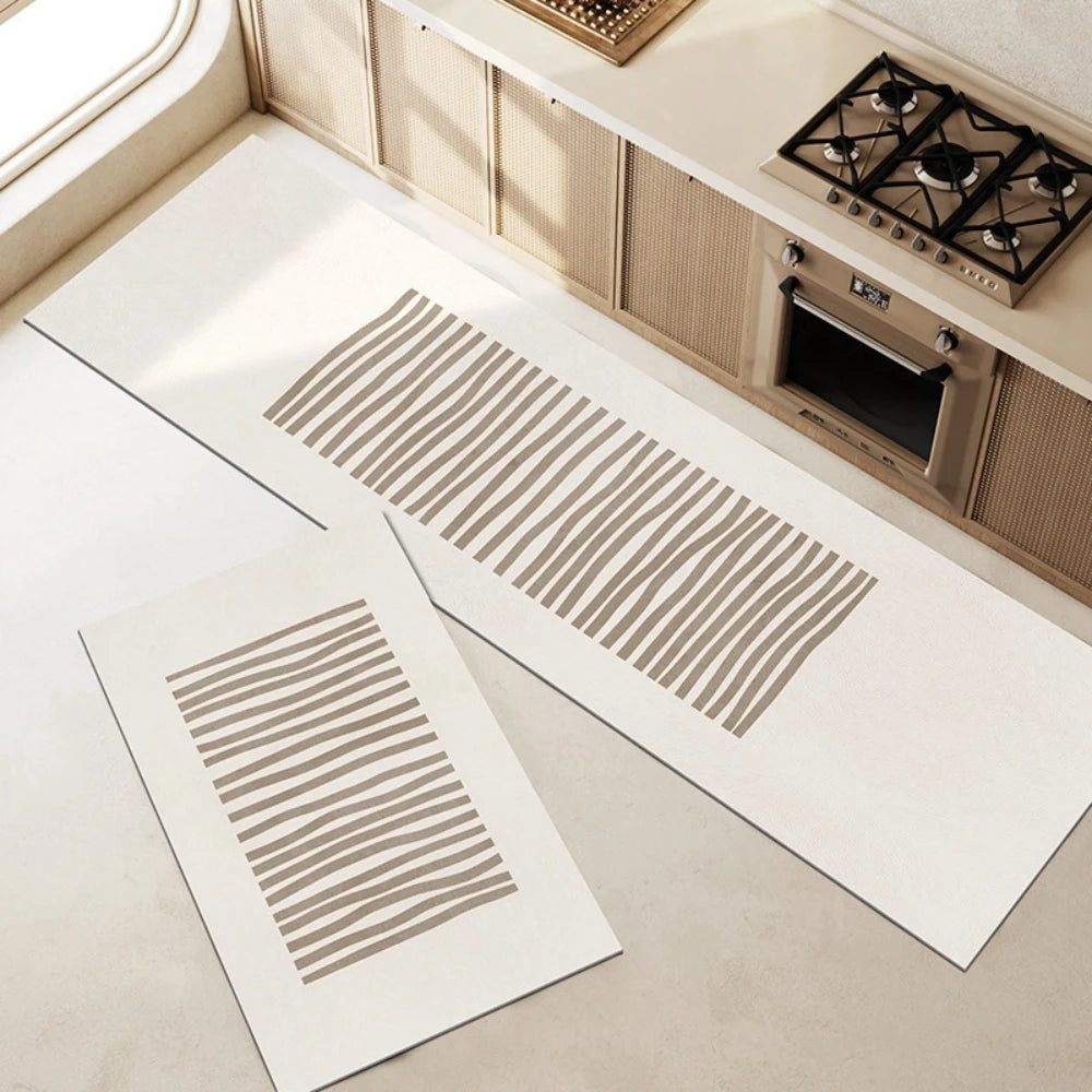 long tapis de cuisine beige