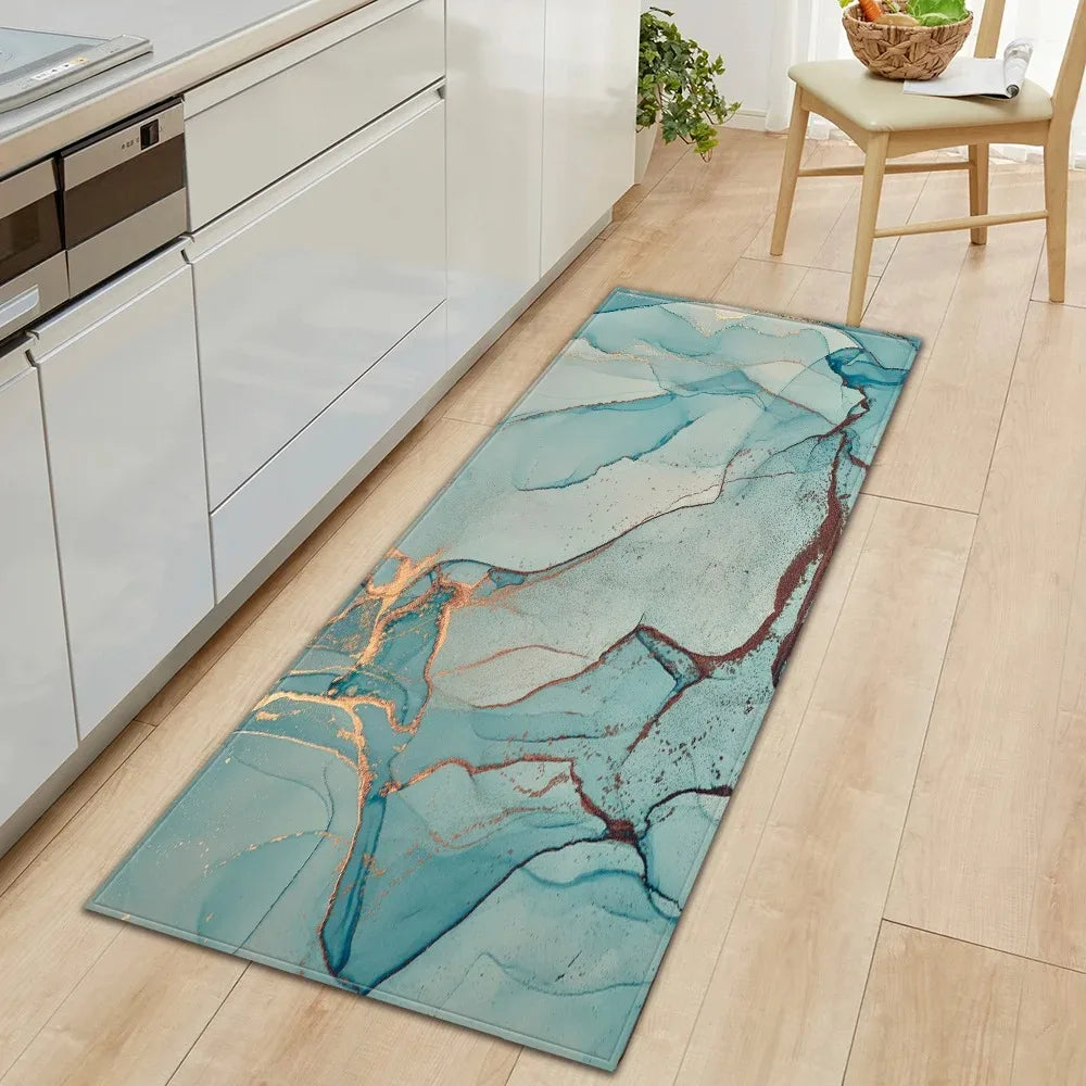 tapis de cuisine bleu canard