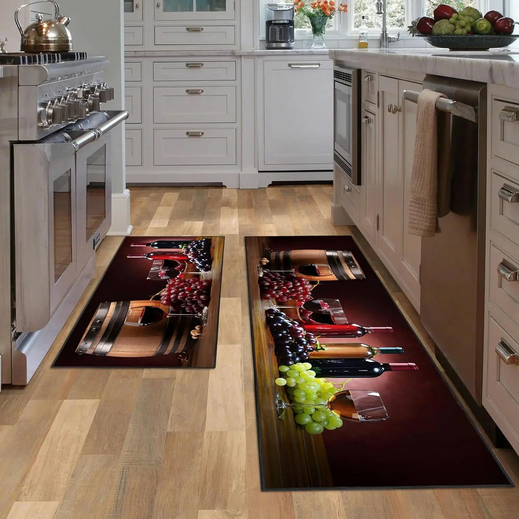 tapis de cuisine avec verre de vin dessin