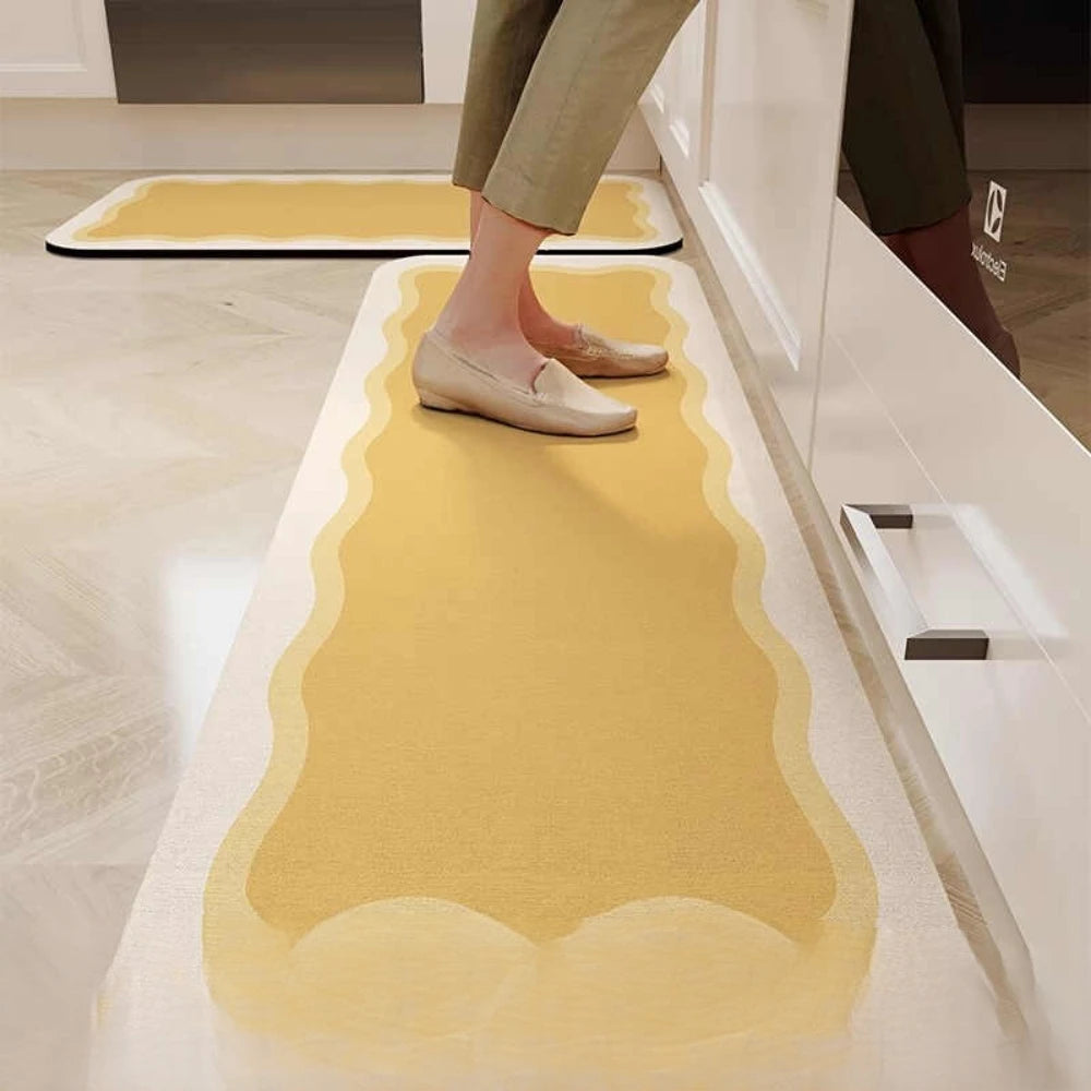 Tapis de cuisine jaune moutarde