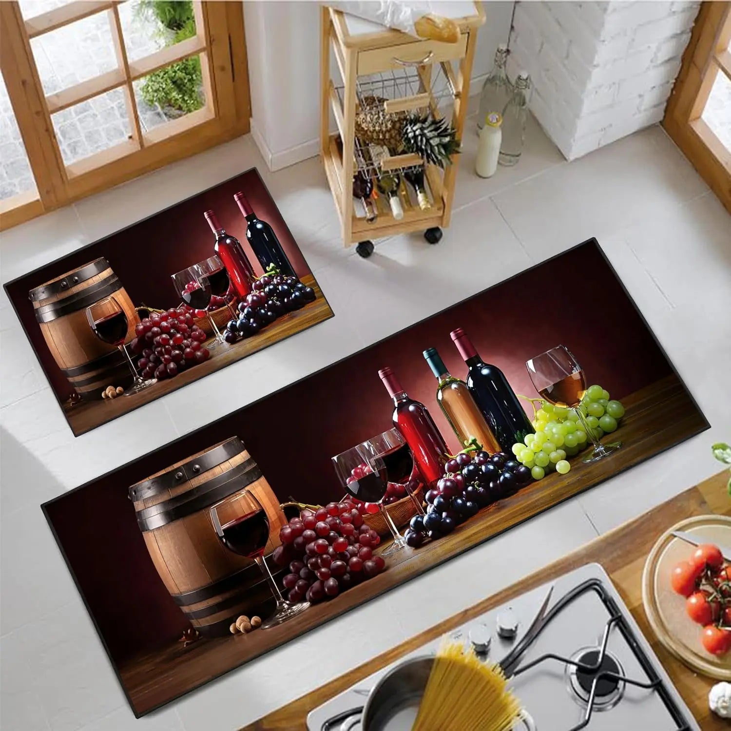 tapis de cuisine avec verre de vin dessin