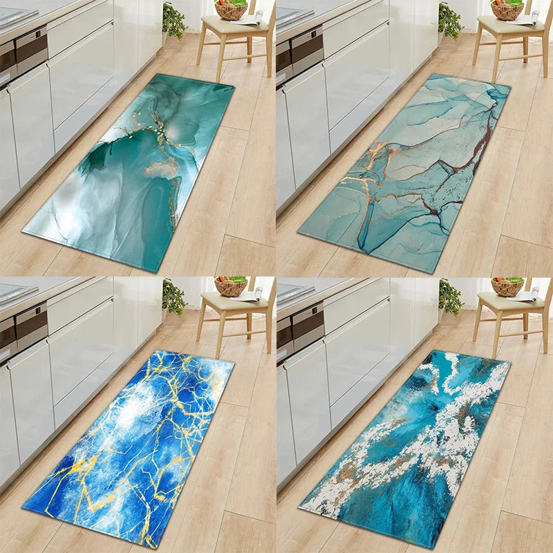 tapis de cuisine bleu canard