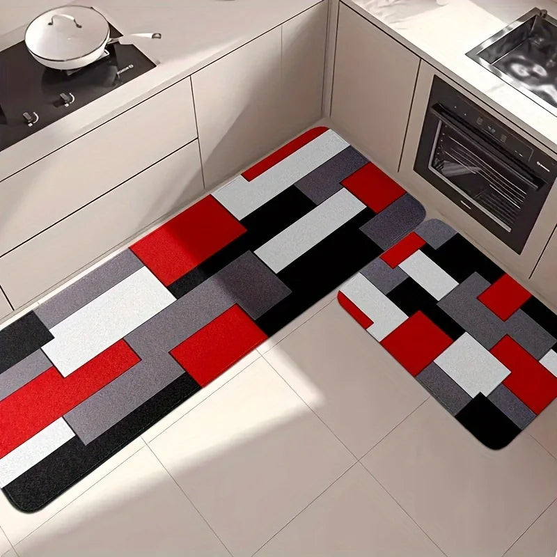 Tapis de cuisine rouge et gris