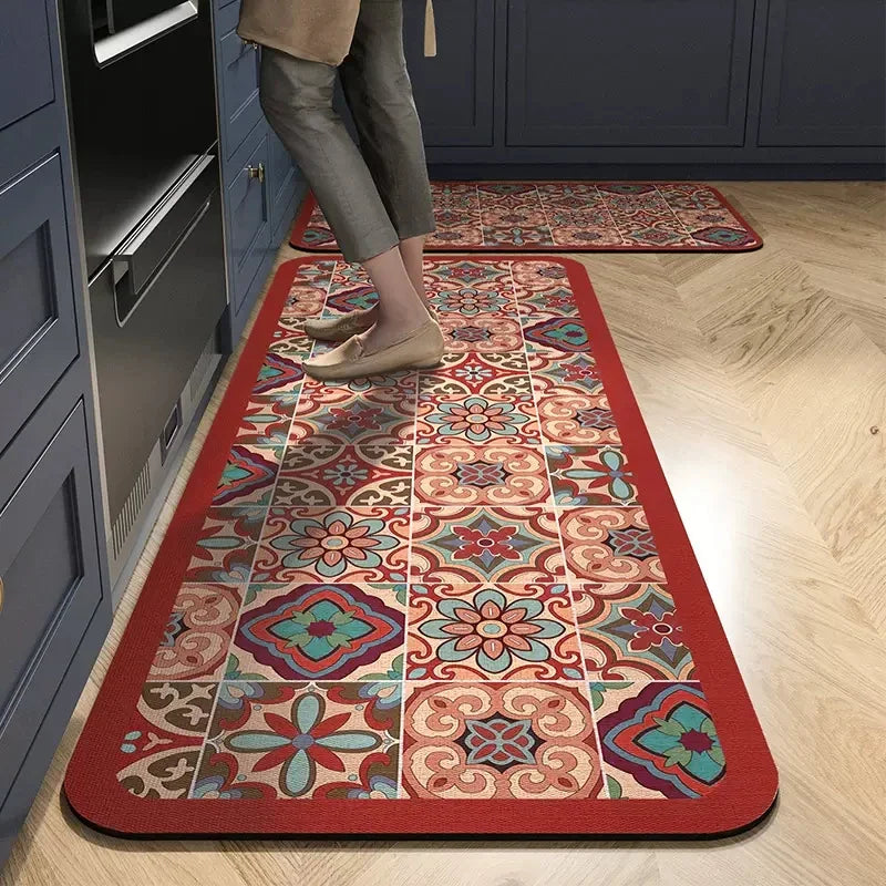 tapis cuisine  carreaux de ciment noir et blanc