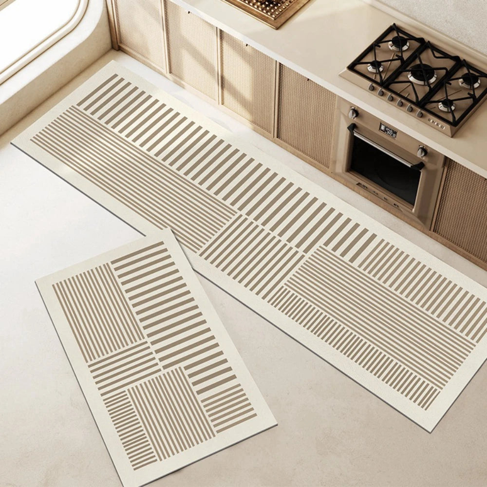 long tapis de cuisine beige