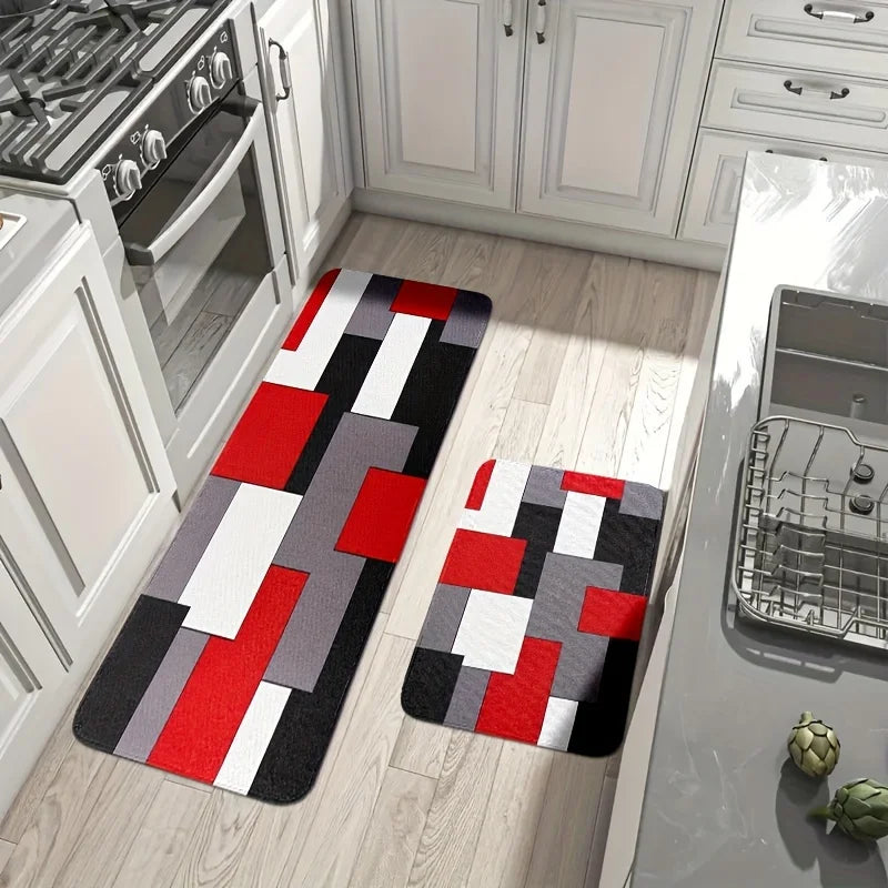 Tapis de cuisine rouge et gris