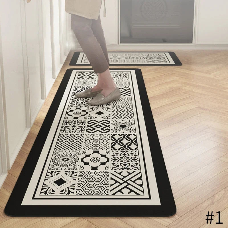 tapis cuisine  carreaux de ciment noir et blanc