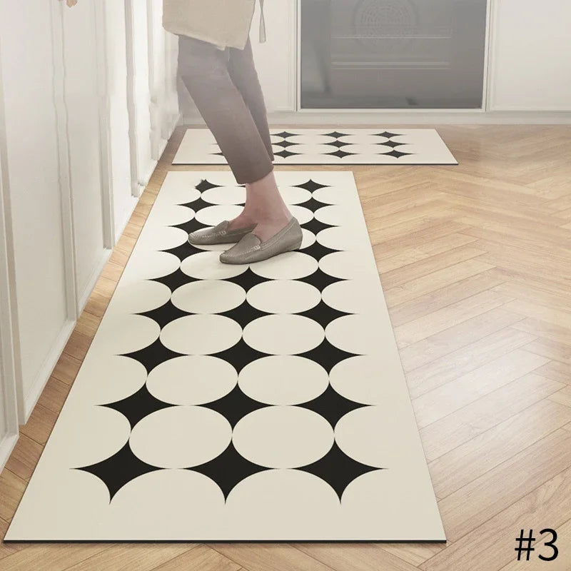 tapis cuisine  carreaux de ciment noir et blanc