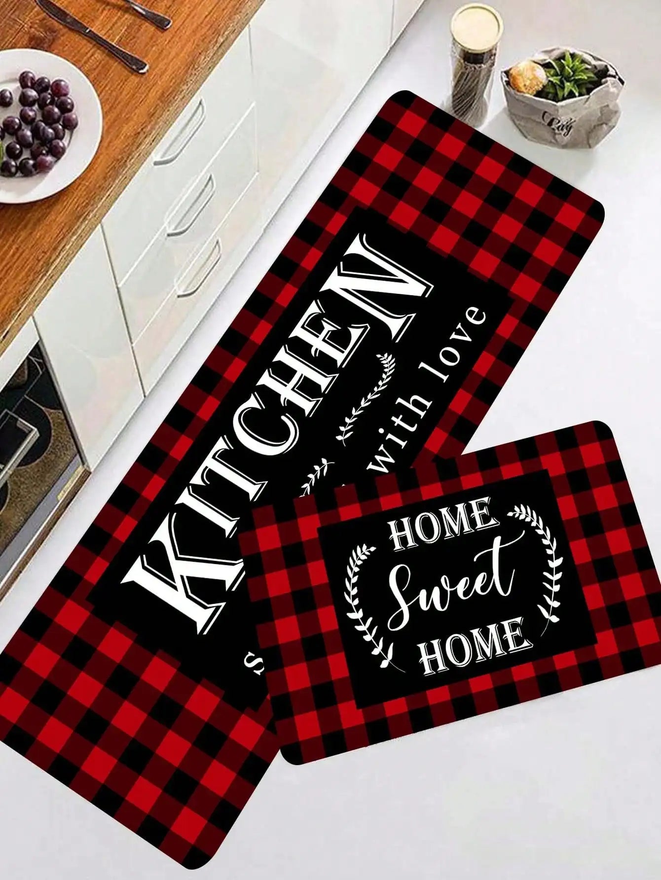 tapis de cuisine devant d' evier rouge