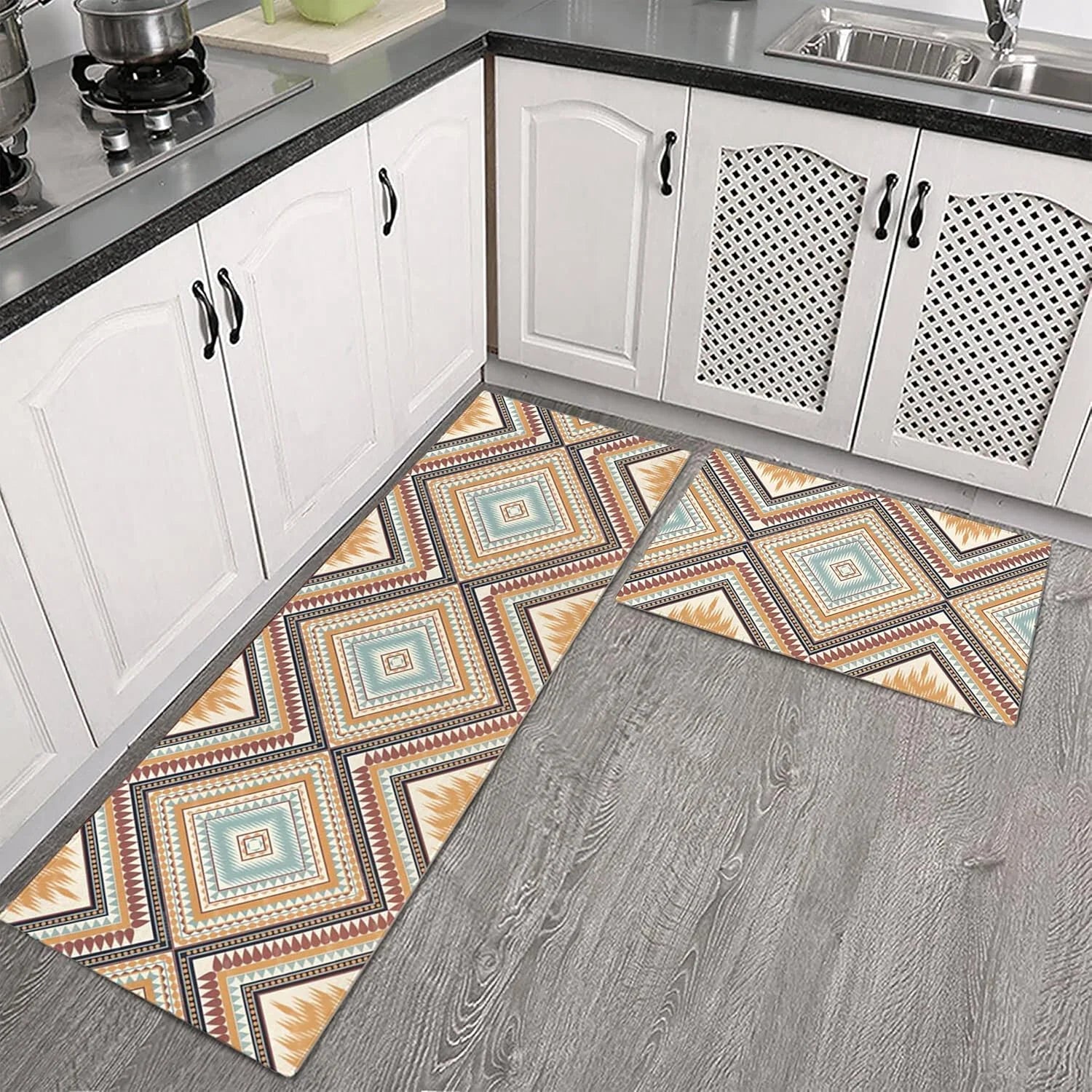 tapis avec envers antidérapant de cuisine gris