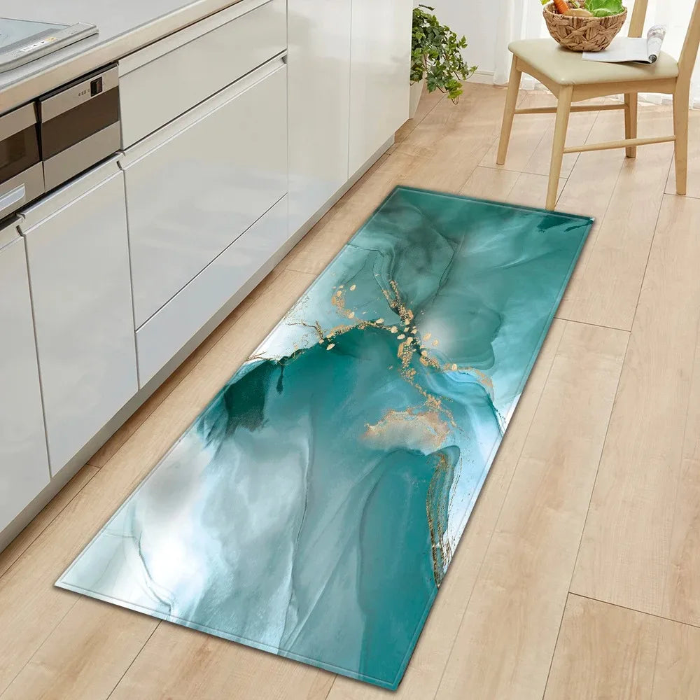 tapis de cuisine bleu canard