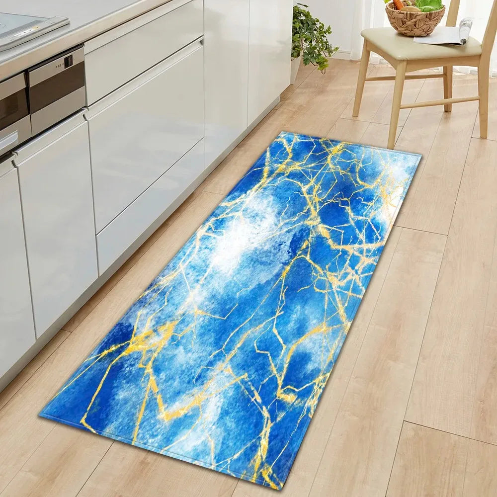 tapis de cuisine bleu canard