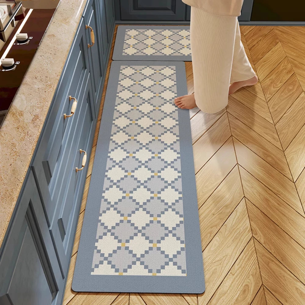 Tapis de cuisine carreaux de ciment gris